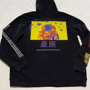 Hyper Space NASA Black Graphic Hoodie M Pit to Pit 21.5”